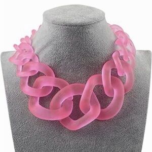 Pink Boho Statement Chunky Large Acrylic Chain Link Statement Necklace
